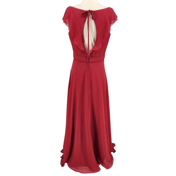 Mori Lee Ruffle Neckline Open Back Formal Gown 21527 Bridesmaid - Romantic - Picture 4 of 9